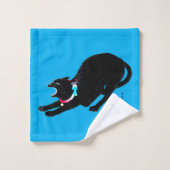 Snarling Hissing Black Japanese Cat Badhandtuch Set (Waschlappen)