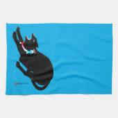 Snarling Hissing Black Japanese Cat Geschirrtuch (Horizontal)