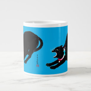 Snarling Hissing Black Japanese Cat Jumbo-Tasse