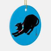 Snarling Hissing Black Japanese Cat Keramik Ornament (Rechts)