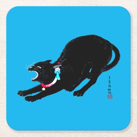 Snarling Hissing Black Japanese Cat Rechteckiger Pappuntersetzer (Vorderseite)