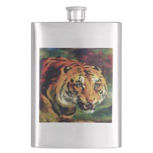 Snarling Tiger Artistic Portrait Flachmann