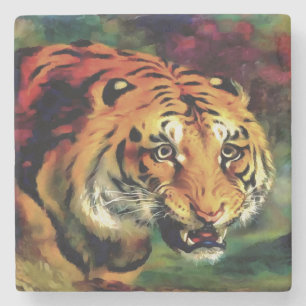 Snarling Tiger Artistic Portrait Steinuntersetzer