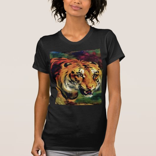 Snarling Tiger Artistic Portrait T-Shirt (Vorderseite)