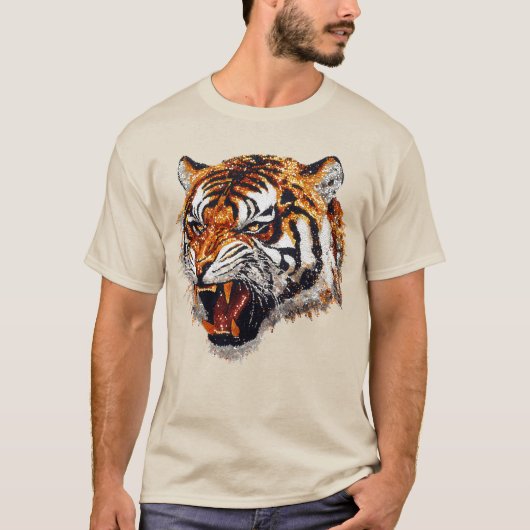 Snarling Tiger Portrait Imitats Sequin Look T-Shirt (Vorderseite)