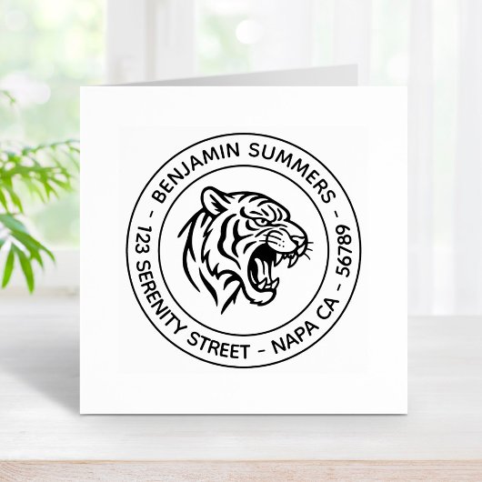 Snarling Tiger Profile Round Address Gummistempel