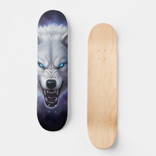 Snarling white wolf head Skateboard  (Vorderseite)