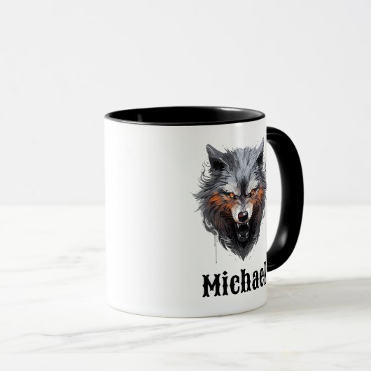 Snarling Wolf Personalized Coffee Cup Tasse (VorderseiteRechts)