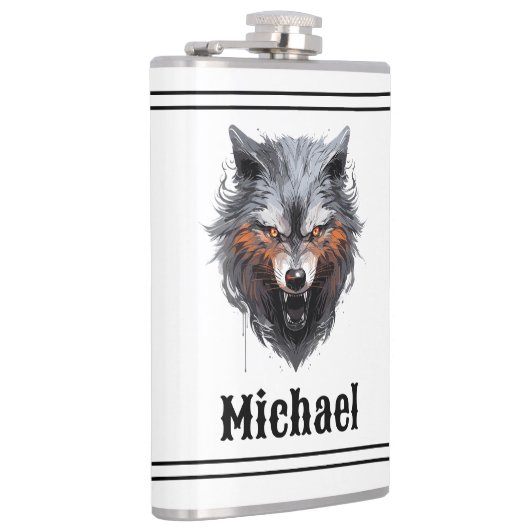 Snarling Wolf Personalized Flachmann (Rechts)