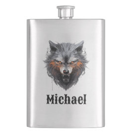 Snarling Wolf Personalized Flachmann