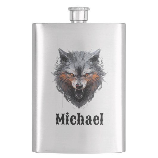 Snarling Wolf Personalized Flachmann (Vorderseite)