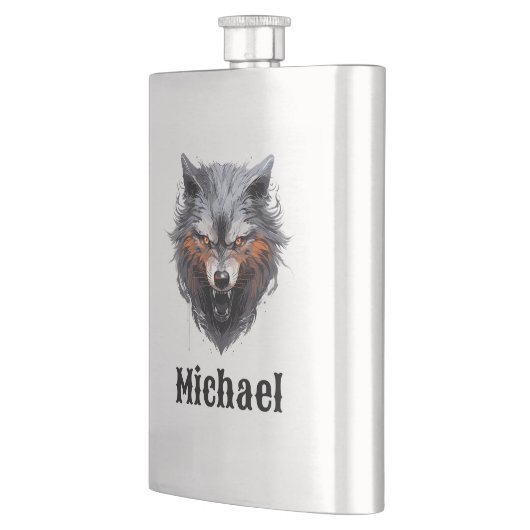 Snarling Wolf Personalized Flachmann (Links)