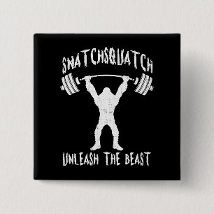 Snatchsquatch, Cartoon Big Foot, Beast, Funny Gym Button