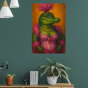 Snazzi Female Crocodile Portrait Mardi Gras Poster