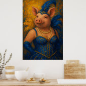 Snazzy Female Pig Portrait Mardi Gras Poster (Küche)