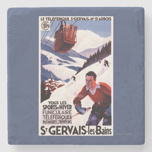 SNCF-Bahnseilbahn-Werbeposter Steinuntersetzer (Vorderseite)