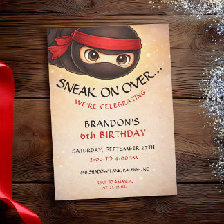 Sneak On Over Cute Masked Ninja Kids Birthday Einladung