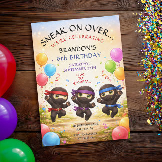 Sneak On Over Three Ninjas Cute Kids Birthday Einladung