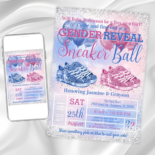 Sneaker Ball Gender Reveal Baby Dusche Einladung