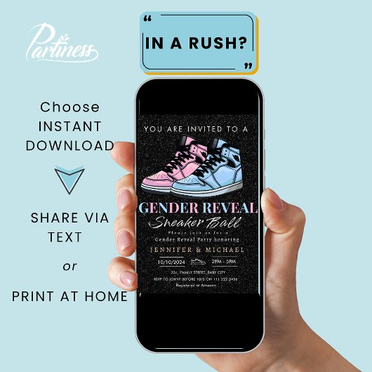 Sneaker Ball Gender Reveal Blau oder Rosa Einladung