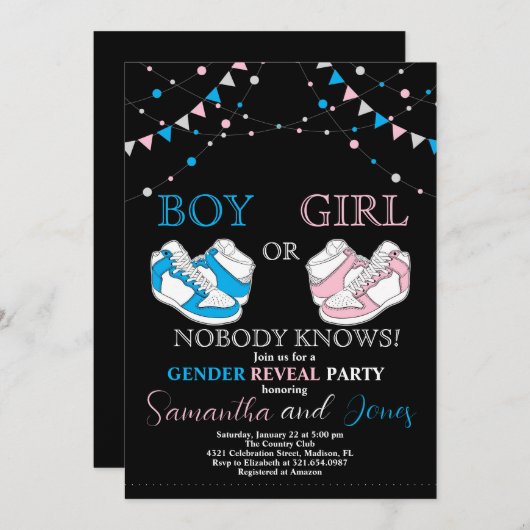 Sneaker-Ball-Gender zeigen Blau oder Rosa-Sneaker Einladung (Vorne/Hinten)