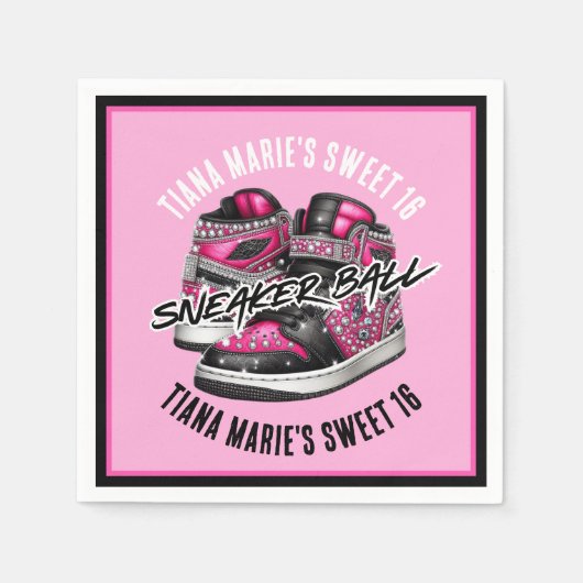 Sneaker Ball Pink & Black zum Geburtstag Serviette (Vorderseite)