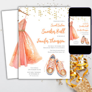 Sneaker Ball Sweet 16 Peach and Gold Glitzer Einladung