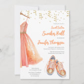 Sneaker Ball Sweet 16 Peach and Gold Glitzer Einladung (Vorderseite)