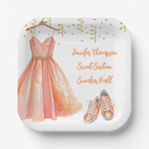 Sneaker Ball Sweet 16 Peach & Gold Glitzer Pappteller