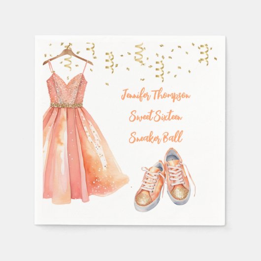 Sneaker Ball Sweet 16 Peach & Gold Glitzer Serviette (Vorderseite)