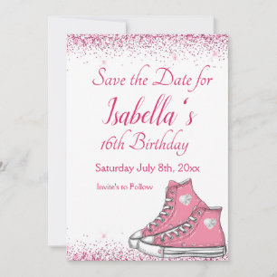 Sneaker Birthday, Glitzer Sweet 16 Save The Date