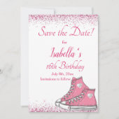 Sneaker Birthday, Glitzer Sweet 16 Save The Date (Vorderseite)