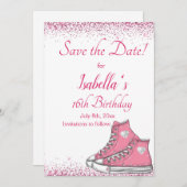 Sneaker Birthday, Glitzer Sweet 16 Save The Date (Vorne/Hinten)