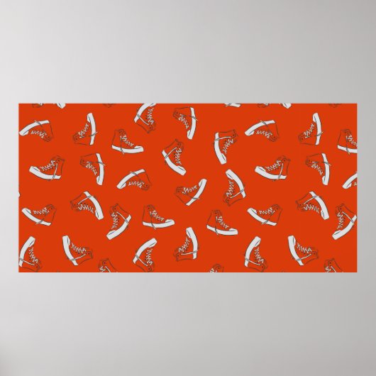 Sneakers nahtloses Muster auf rotem Hintergrund Poster (Vorne)