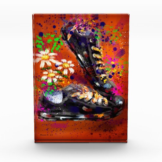 Sneakers und Daisies beeindruckend Orange White Fotoblock (Vorderseite)