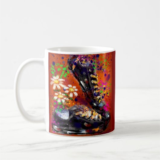 Sneakers und Daisies beeindruckend Orange White Kaffeetasse (Links)