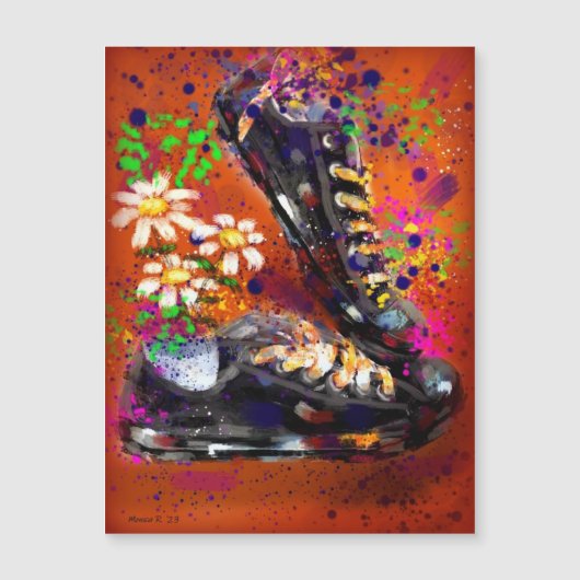 Sneakers und Daisies impressionistisches Orange Ma Magnetkarte (Vorderseite)