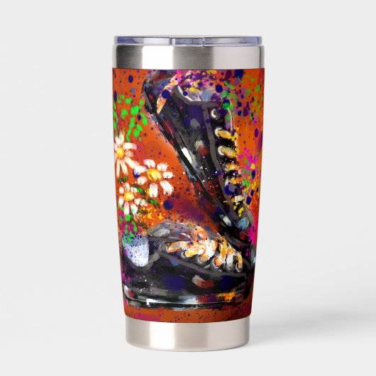 Sneakers und Daisies impressionistisches Orange Ma Thermobecher (Rückseite)