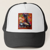 Sneakers und Daisies impressionistisches Orange Ma Truckerkappe (Vorderseite)