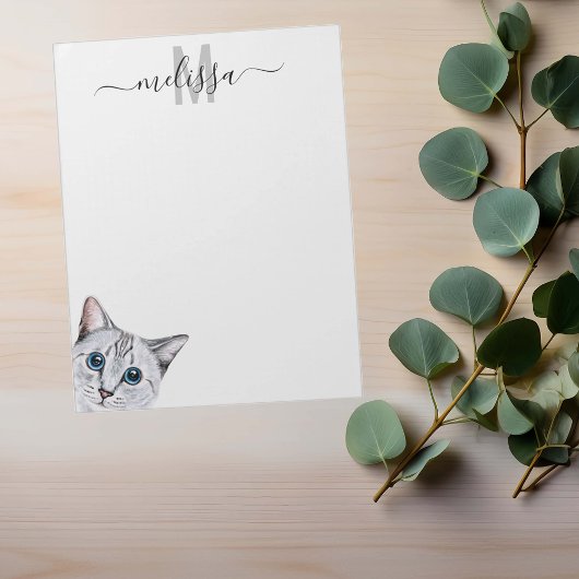 Sneaky Cat 2 Wasserfarbe Monogramm Name Notizblock