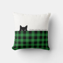 Sneaky Cat Bufflo Karo Green Kariert Throw Kissen