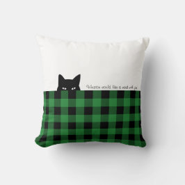 Sneaky Cat Bufflo Karo Green Kariert Throw Kissen