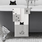 Sneaky Cat Monogram Gray Badhandtuch Set