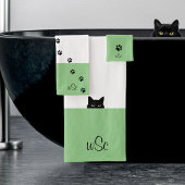 Sneaky Cat Monogram Green Badhandtuch Set