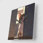Sneaky cat quadratische wanduhr (Winkel)