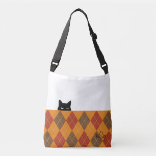 Sneaky Cat Raute Brown Orange Crossbody Bag Tragetaschen Mit Langen Trägern