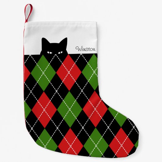 Sneaky Cat Raute Red Green Black Kleiner Weihnachtsstrumpf (Vorderseite)
