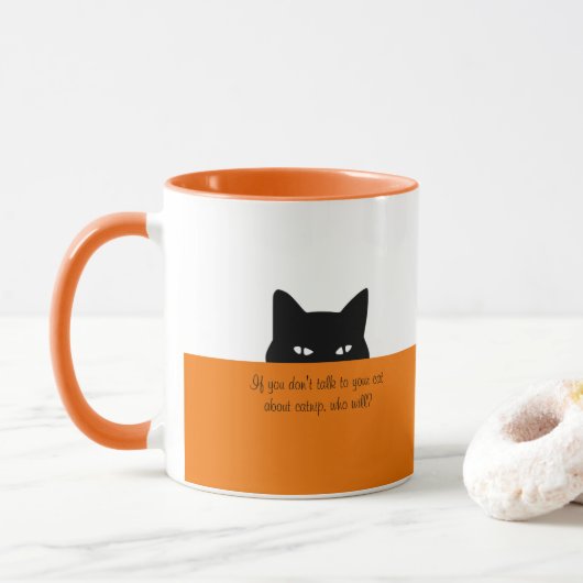 Sneaky Cat Sprechen Sie mit Ihrer Cat Tasse Orange (Mit Donut)