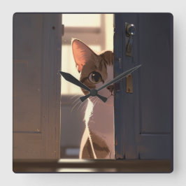 Sneaky Katze Quadratische Wanduhr