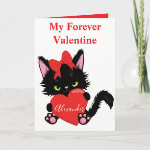 Sneaky Kitten White and Red Valentine Heart Feiertagskarte